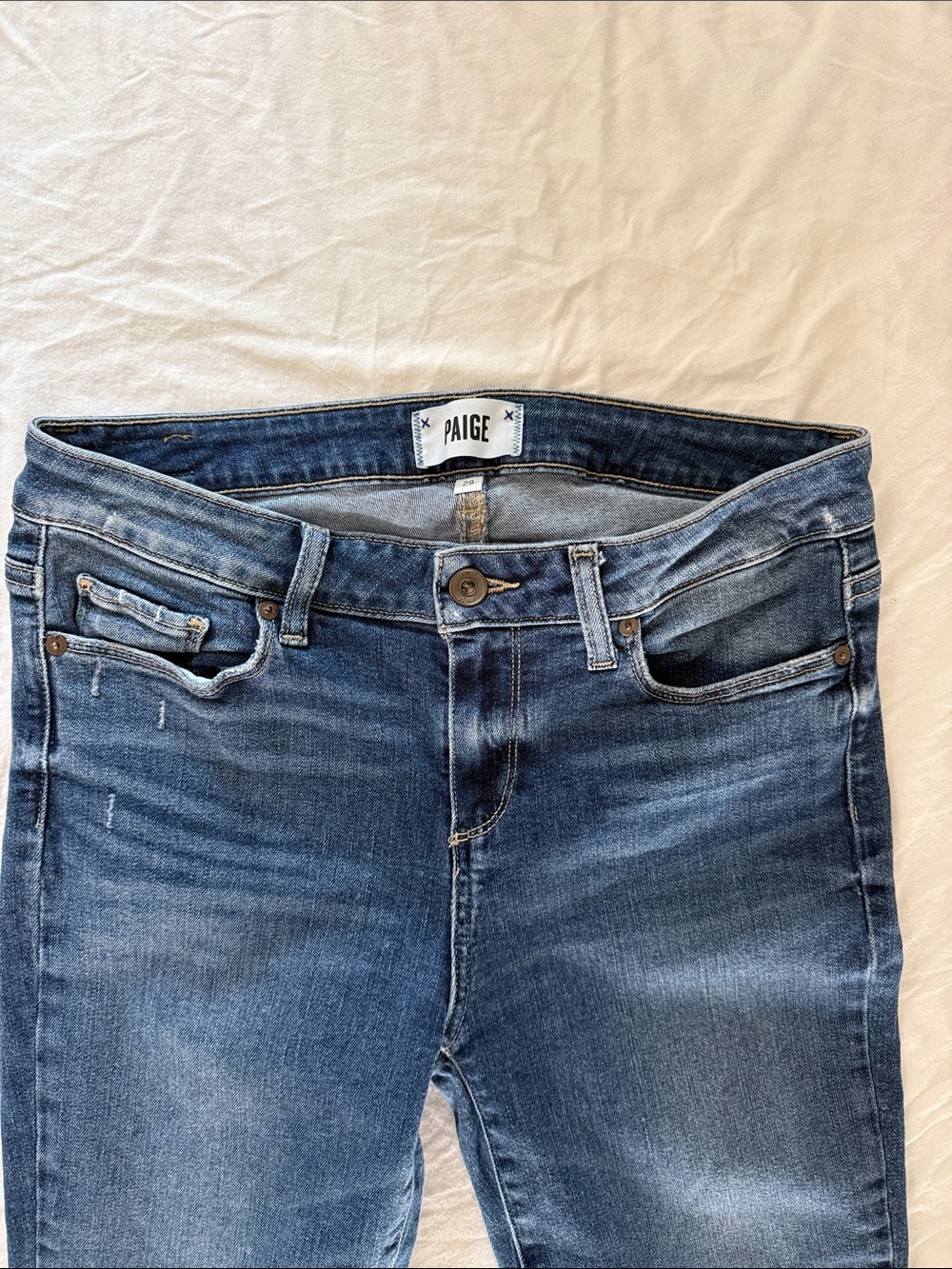 PAIGE Verdugo Ankle Jeans - Medium Blue Wash with Leather Patch
